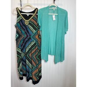 NWT Dressbarn Open Cardigan Size 1X & Sleeveless Midi Dress Bundle Size 16